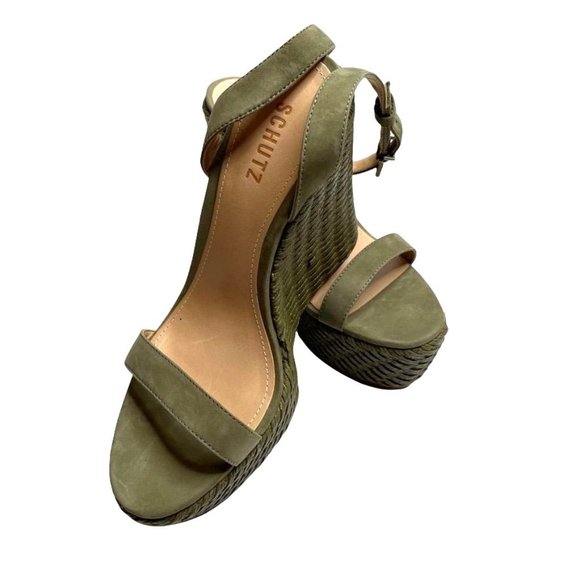 NIB SCHUTZ EDUARDA WEDGE SANDALS IN ASPEN GREEN SZ:9.5  NWT - Picture 6 of 13